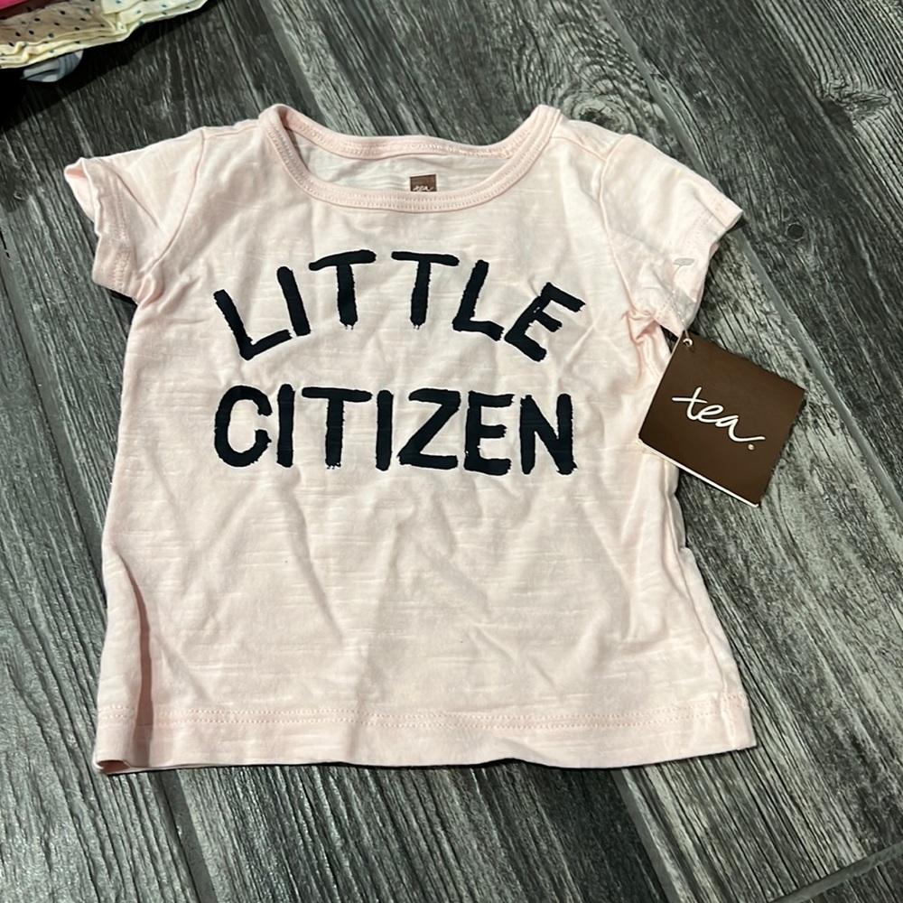 Tea Collection Little Citizen Pink Tee with Black Lettering